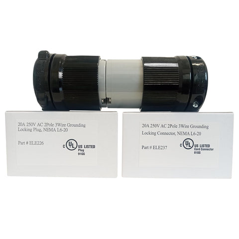 L6-20PC NEMA L6-20 Plug and Connector Set - Rated for 20A, 250V, 3-Wire, 2 Pole - cUL Listed (Pack of 2)
