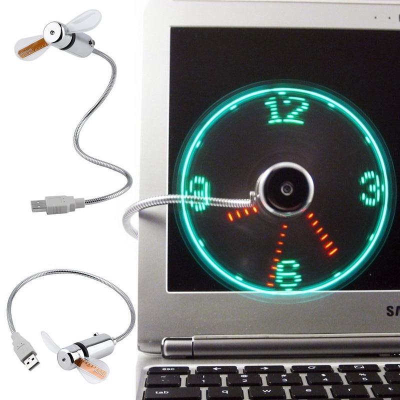 5v Usb Fans Cooler For Car Desk With Led Light Real Clock