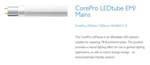 Philips 4ft (1200mm) LED Tube, 16w, 6500K, 1600LM In Glass (Corepro)
