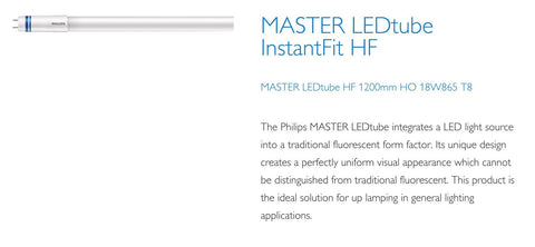 Philips 4ft (1200mm) LED Tube, 18w, 6500K, 2100LM With Rotating Caps (HF Ballast Instant Fit)