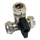15mm Lever Large Bore Tee Isolation Valve — Chrome