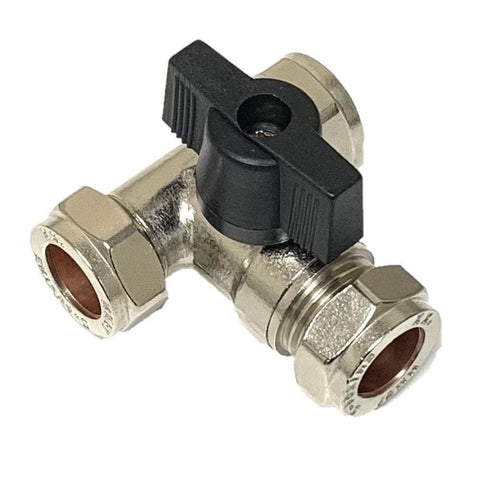 15mm Lever Large Bore Tee Isolation Valve — Chrome