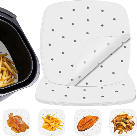 50 Pack Square Disposable Air Fryer Liner Sheets – Non-Stick Parchment Paper (20x20cm)