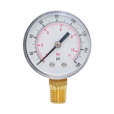 50mm Gauge 0-160PSI Dual Scale c/w 1/4" BSPT Bottom Mounted Male Thread