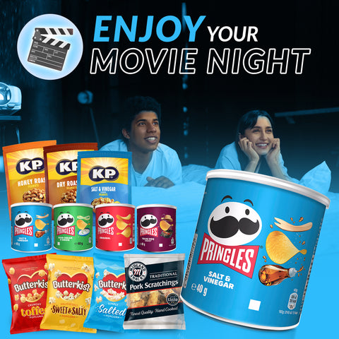 Family Movie Night Snack Hamper – Pringles, Popcorn, Nuts, Pork Scratchings & Haribo – Perfect for Movie Nights, Birthdays & Gift