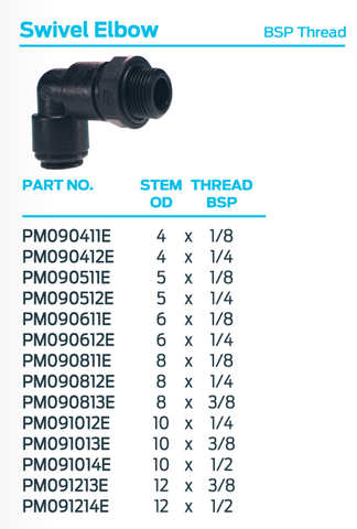 8mm Push Fit x 1/8" BSP Male Swivel Elbow