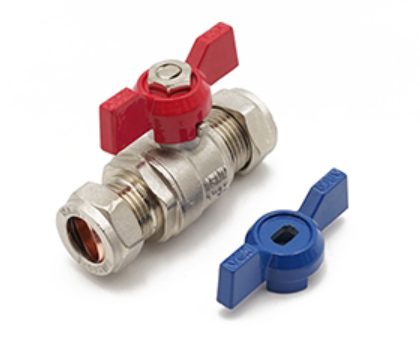 Heavy Duty 15mm Compression Full Bore T-Bar Valve – Includes Red & Blue Handles