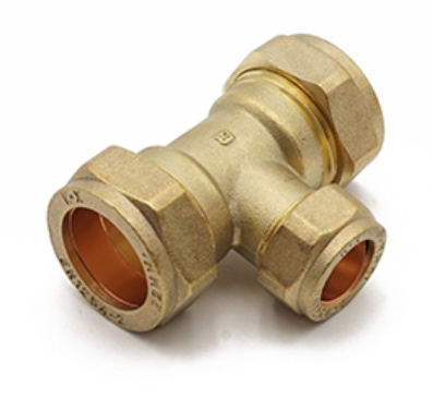 Brass DZR Compression Reducing Tee, 22mm x 22mm x 15mm