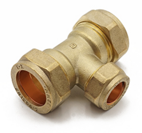 Brass DZR Compression Reducing Tee, 22mm x 22mm x 15mm