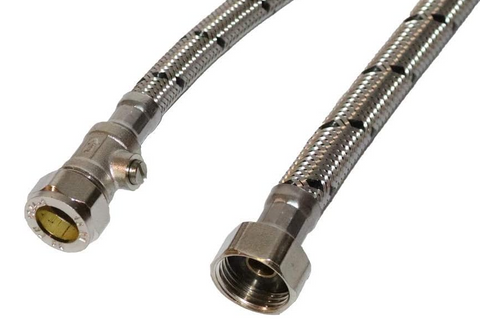 Flexible Tap Connectors 15mm x 1/2 Inch BSP, 500mm Long, 9mm Bore Stainless Steel Braided Tap Hose, WRAS Approved, for Kitchen, Basin and Bath Taps