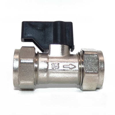 Shut Off Valve Black Handle Nickel-Plated Brass 15mm Compression