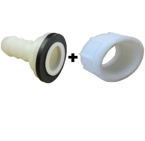 3/4" BSPF Nut & 3/8" Barbed Straight Adapter In Plastic c/w Washer