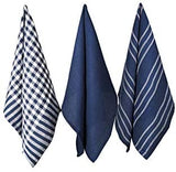 100 Cotton Tea Towel Set Of 5 Soft Durable Stylish Navy Design With Multiple Pat