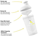 New Protein Shaker 800 ml White Leak Proof Screw Top Lid Lump Free Smooth Shakes