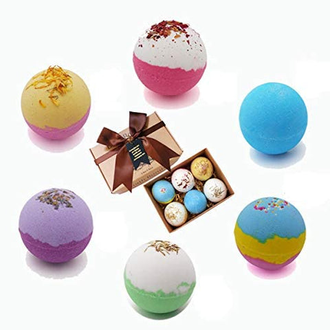 Bath Bombs Gift Set Large 6 Scented Natural Organic Essential Oils Handmade Fiz