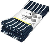 100 Cotton Tea Towel Set Of 5 Soft Durable Stylish Navy Design With Multiple Pat