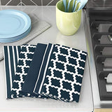 100 Cotton Tea Towel Set Of 5 Soft Durable Stylish Navy Design With Multiple Pat