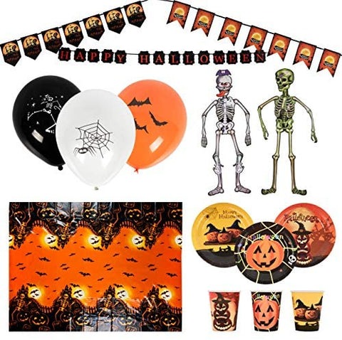 THE TWIDDLERS 80 Halloween Party Decorations & Tableware - Complete Pack