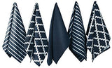 100 Cotton Tea Towel Set Of 5 Soft Durable Stylish Navy Design With Multiple Pat