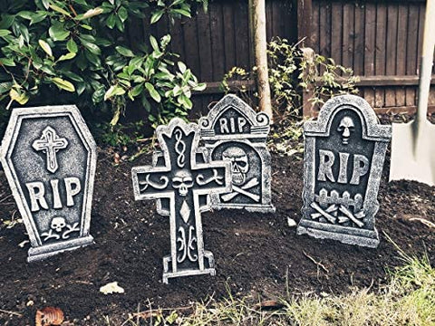4 x Tombstones 42cm Gravestone Outdoor Halloween Decoration Prop Graveyard