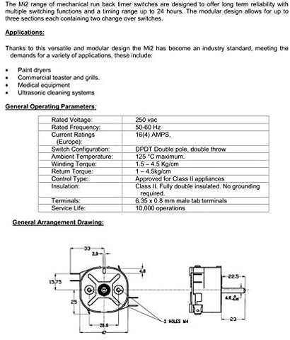 250v, 50/60 Hz Run Back Timer, 0-120 Minutes (MI2 Style) For Paint Dryers, Heaters, Ovens, Saunas, Ultrasonic Equipment, Grills, Barbecues etc.