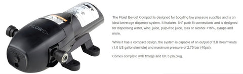 Flojet BEVJET 1000 BIB Dispenser Compact, 230v AC, UK Transformer c/w 1/4" Adaptors (BLC2011000A)