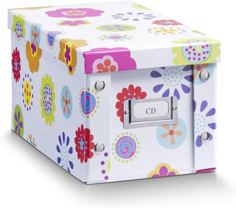 4 x White Floral Wood CD Box - Reusable, Collapsible Storage @16.5cm x 28cm x 15cm