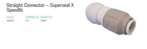 1/2" Push Fit x 15mm Push Fit Straight Connector (Superseal x Speedfit)