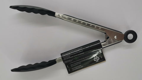 Premium Stainless Steel Kitchen Tongs With Locking Clip, Easy Grip S/S Handle, BPA Free, Non Slip, Heat Resistant, Non Stick, Dishwasher Safe, For Cooking, Salad, Buffet, Grilling & Serving Food (9" / Black - Cool Products / Eternal Utopia Branded)