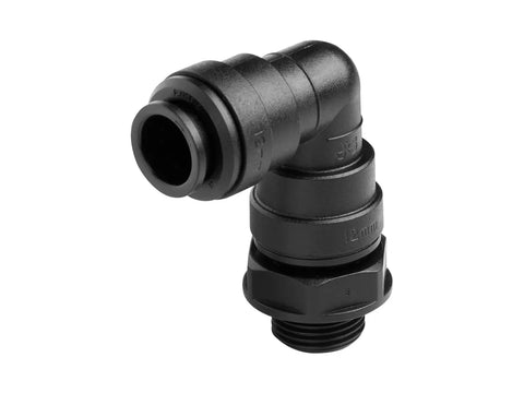 John Guest Black Acetal Swivel Elbow (BSP Thread) 12mm Push Fit × 1⁄2″ BSPM