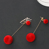 Hot Fashion Women's Earrings Red Black Plush Ball Female Korean Velvet Round Cute Simple Long Tassel Hanging Earrings Jewelry