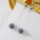 Hot Fashion Women's Earrings Red Black Plush Ball Female Korean Velvet Round Cute Simple Long Tassel Hanging Earrings Jewelry