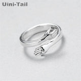 Hug Ring Open Hands Wrap Adjustable Ring Gift Silver