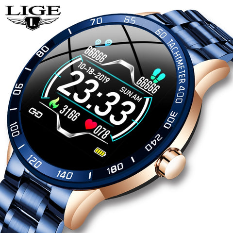 Lige Steel Band Smart Watch Men Heart Rate Blood Pressure