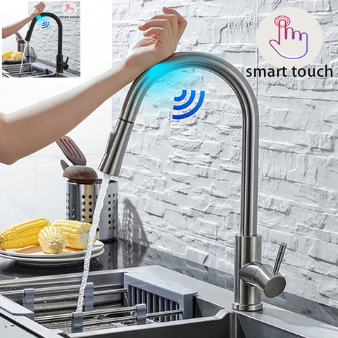 Touch Control Sink Tap Kitchen Faucets Pull Out Black