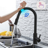 Touch Control Sink Tap Kitchen Faucets Pull Out Black