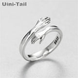 Hug Ring Open Hands Wrap Adjustable Ring Gift Silver