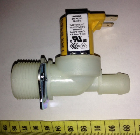 Single 180 Degree MWS Valve, 24v Coil, 3/4" BSP Male Inlet x 12mm Barb Outlet