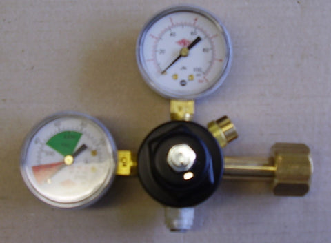 Single Outlet CO2 Regulator, Bottle Mount, Twin Gauge c/w 1/4" Pushfit